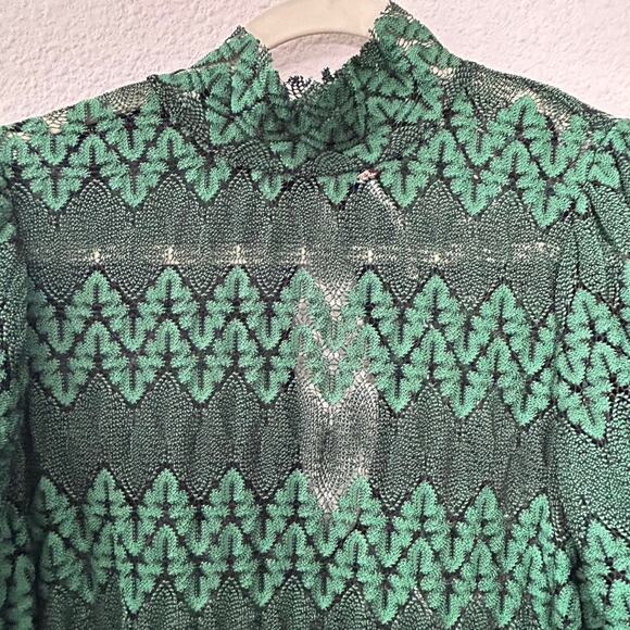 NEW Free People Simone Mock Neck Lace Mini Dress Emerald Green Small Goth Punk - Picture 7 of 9